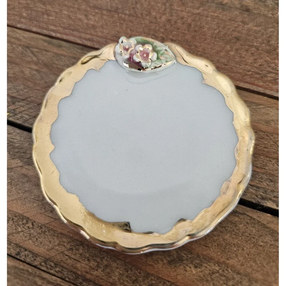 Vintage Miniature Light Gray Cup And Saucer Raised Flower Design